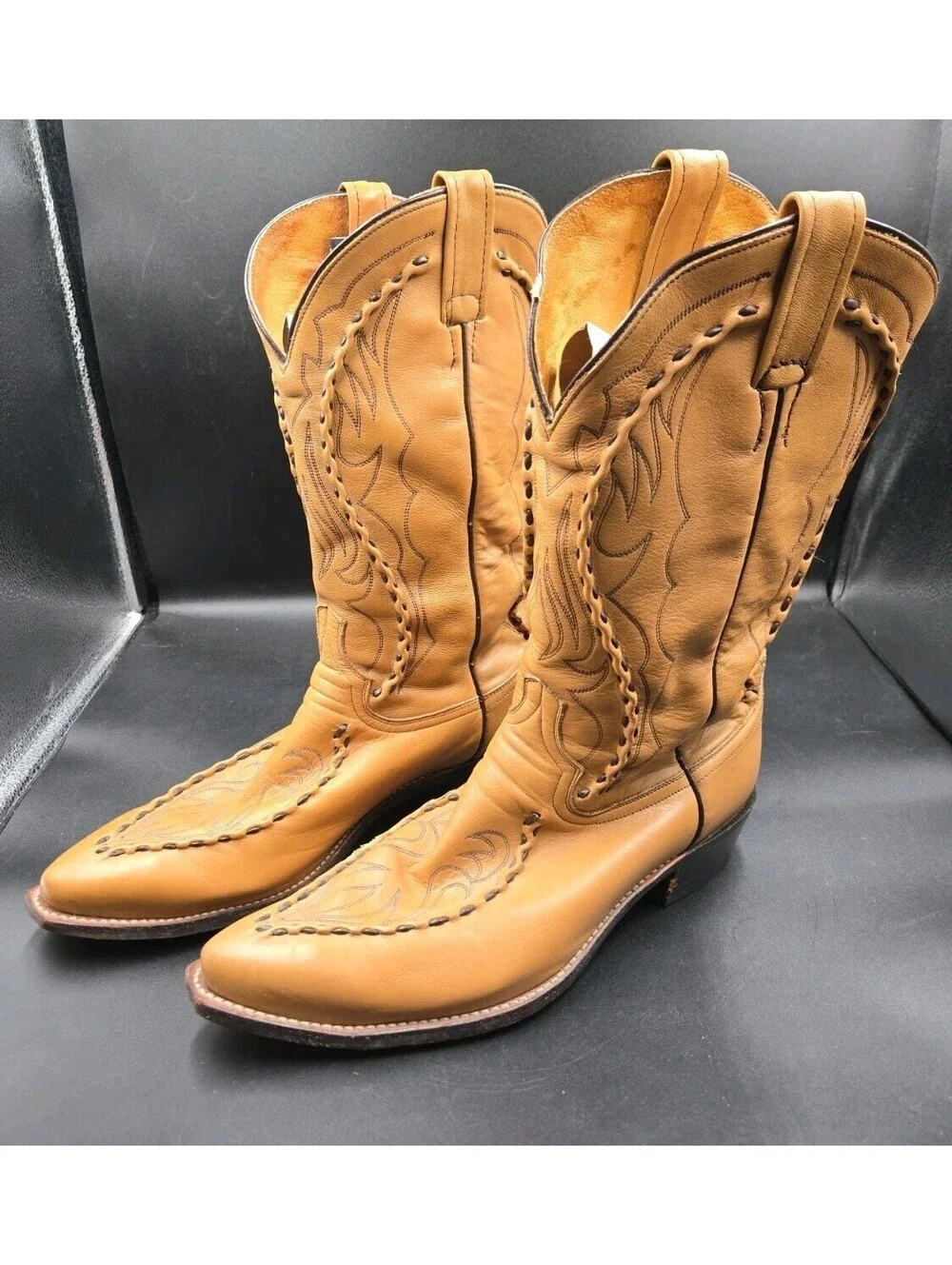 Dan Post Albany Bucklace Whipstitch Cowboy Boots Tan Leather Sz 11 1/2 D Rodeo